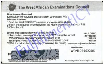 WAEC NECO Result Checking card